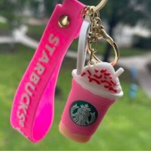 Starbucks Pink and White Keychain with Cup Charm